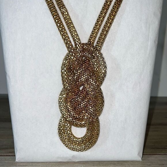 Vintage Knotted Slinky Necklace Women’s Gold Tone Braided Retro Grandmacore - Picture 1 of 14